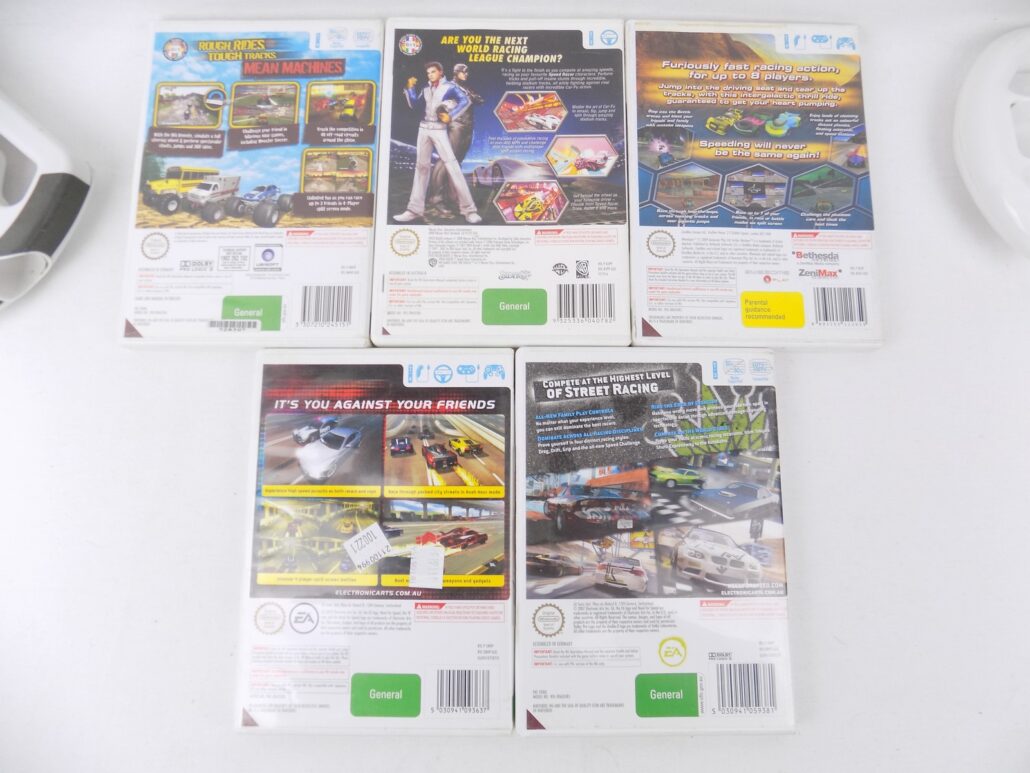 Nintendo Wii Racing Bundle + 5x Racing Games + 3x Steering Wheel - Wii ...