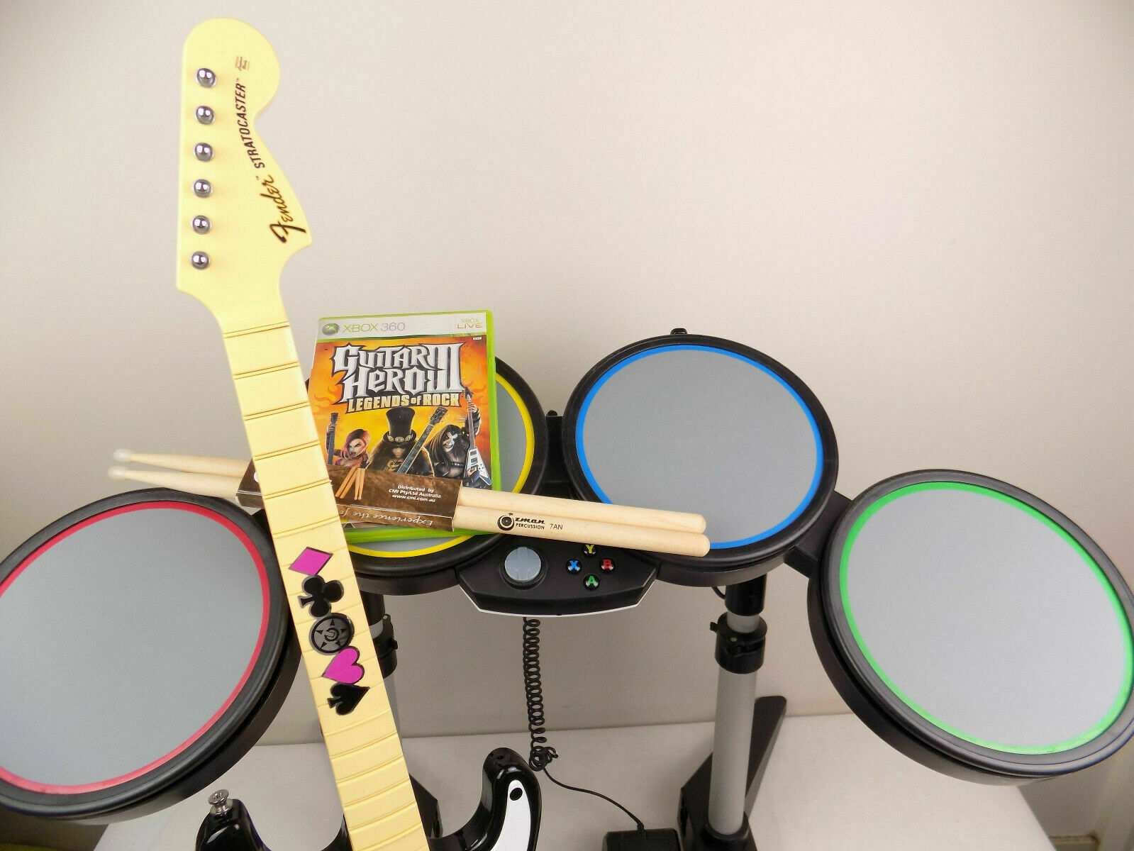 Xbox 360 guitar hero drums with store rockband games