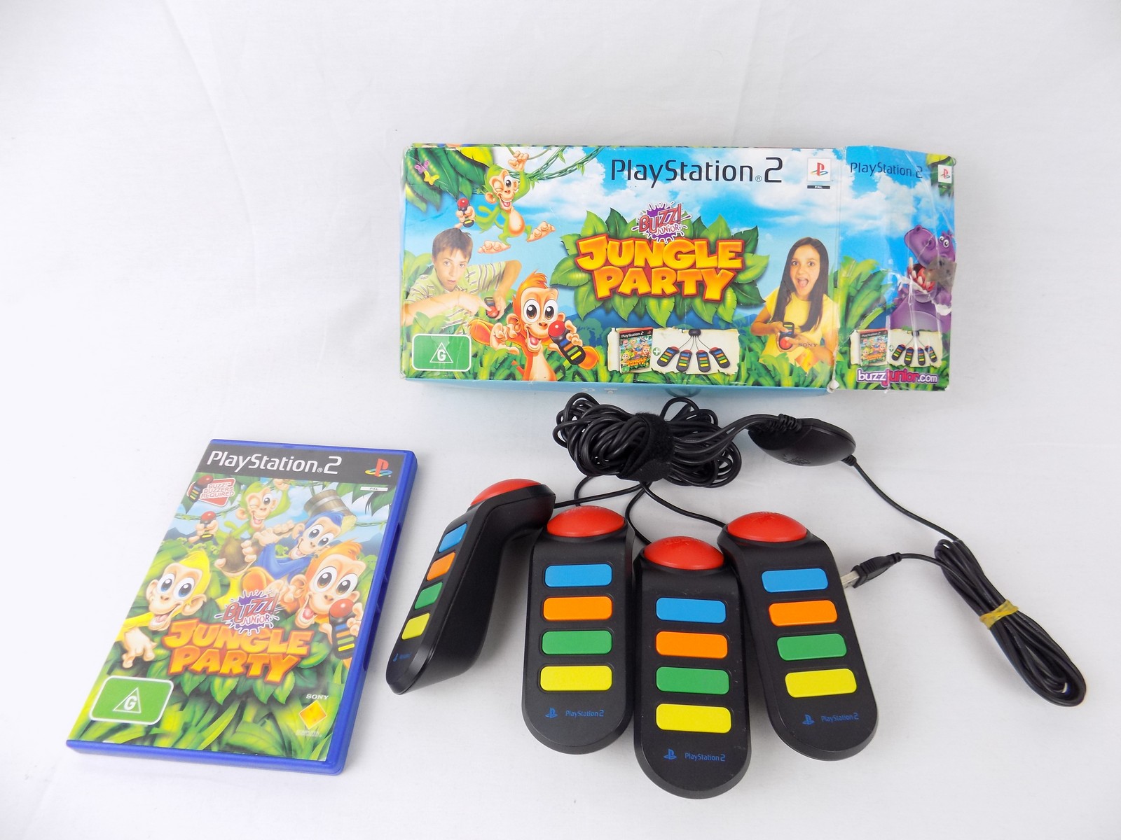 Boxed 2 Ps2 Buzz Jungle Party Bundle - 4x + Game - Starboard