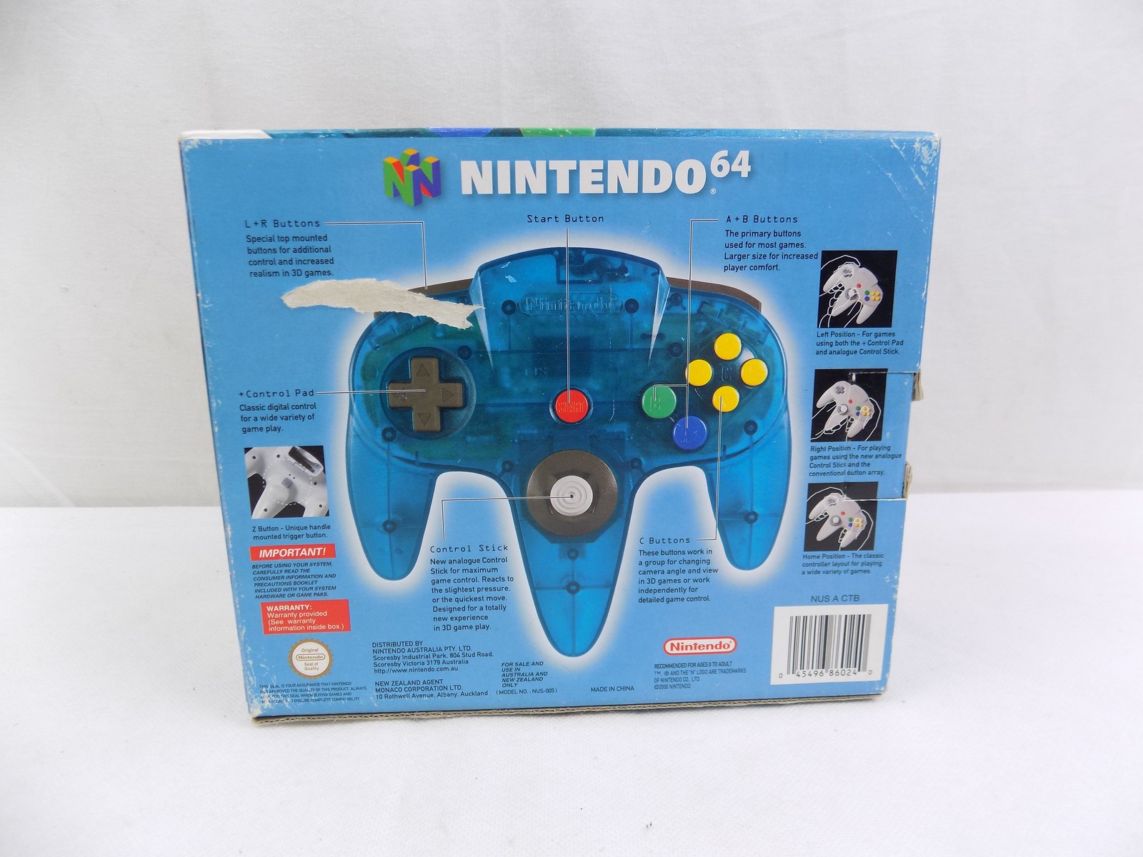 Boxed Nintendo 64 N64 Ice Blue Controller Starboard Games