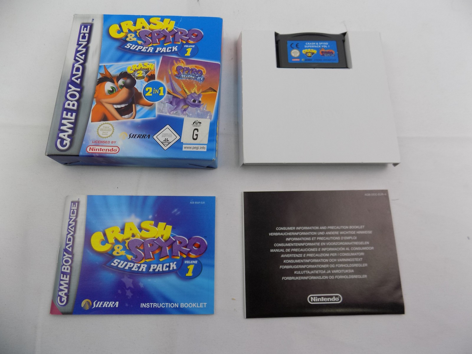 Like New Boxed Gameboy Advance Gba Crash And Spyro Super Pack Volume 1 Pal Inc Manual Free 1598