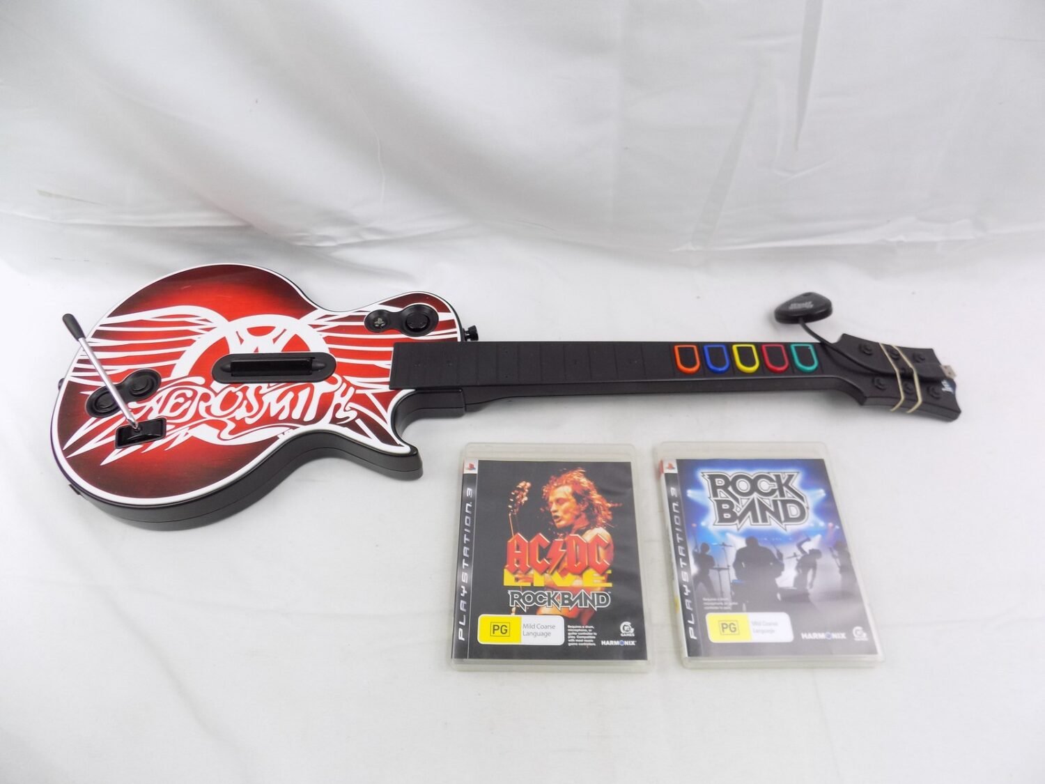 Playstation 3 Ps3 Guitar Hero Rock Band Aerosmith Controller + 2x Games Bundle