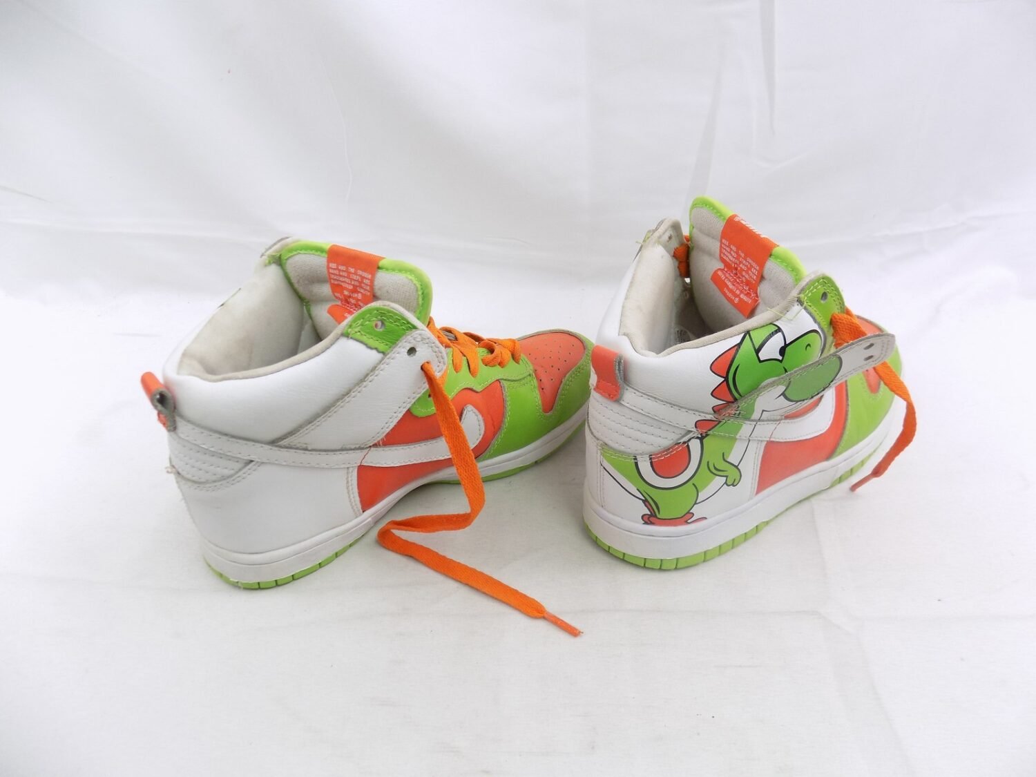 Nike Dunk Hi Tops Custom Yoshi Green and Orange Size UK Sneakers