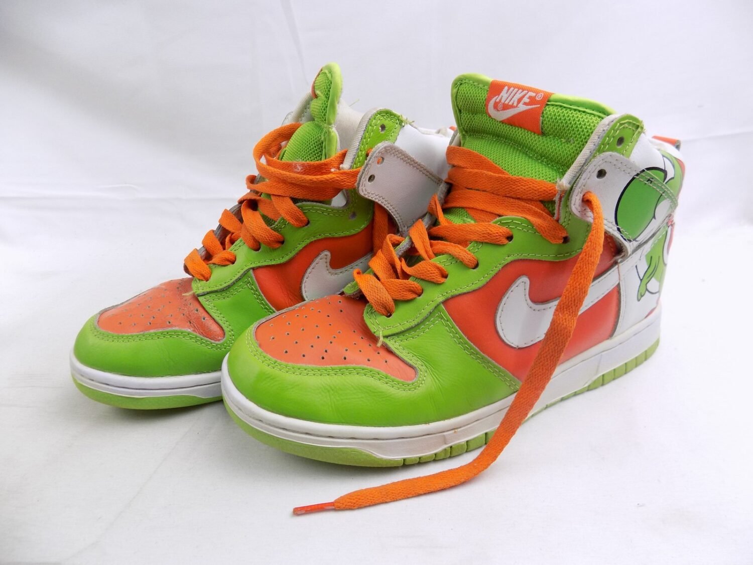 Nike Dunk Hi Tops Custom Yoshi Green and Orange Size UK Sneakers