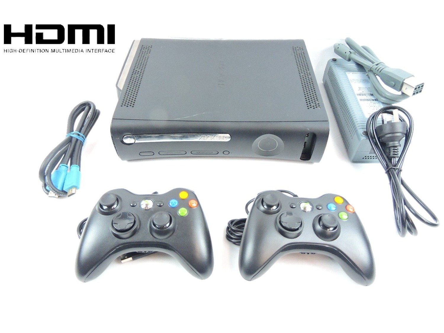 Microsoft Xbox 360 Elite Black 120GB HDMI Console + 2x Wired Genuine Controller