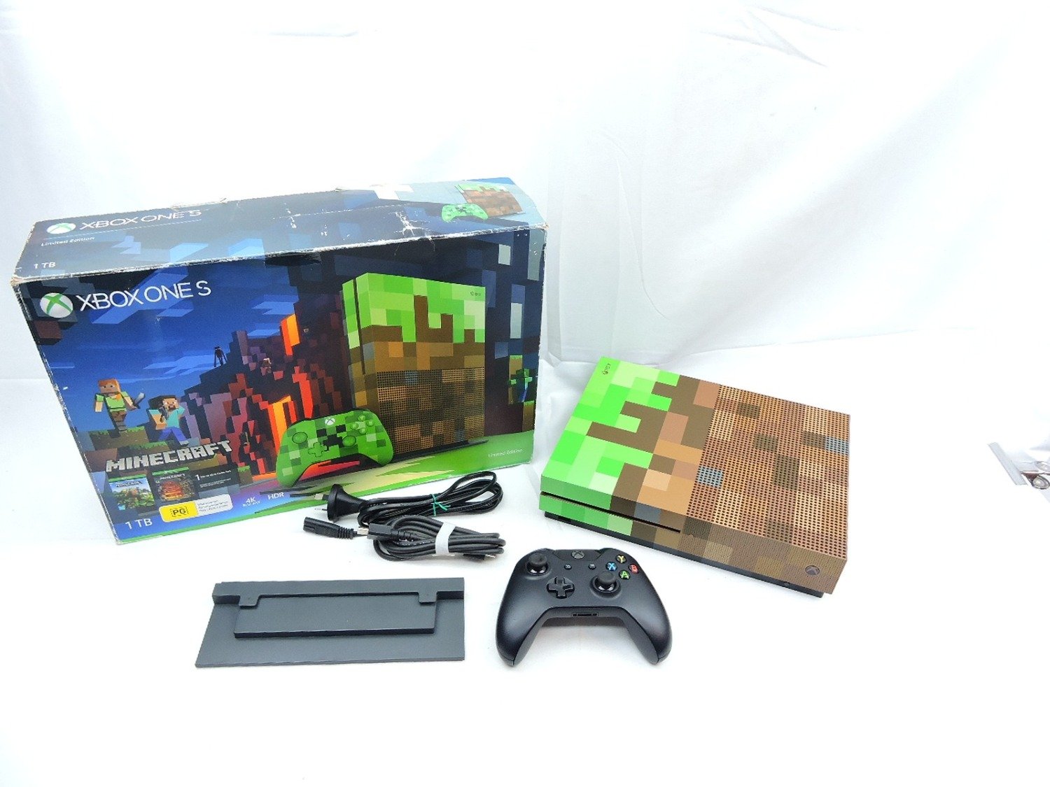 Boxed Xbox One S Minecraft 1TB Console with Black Controller and Cables
