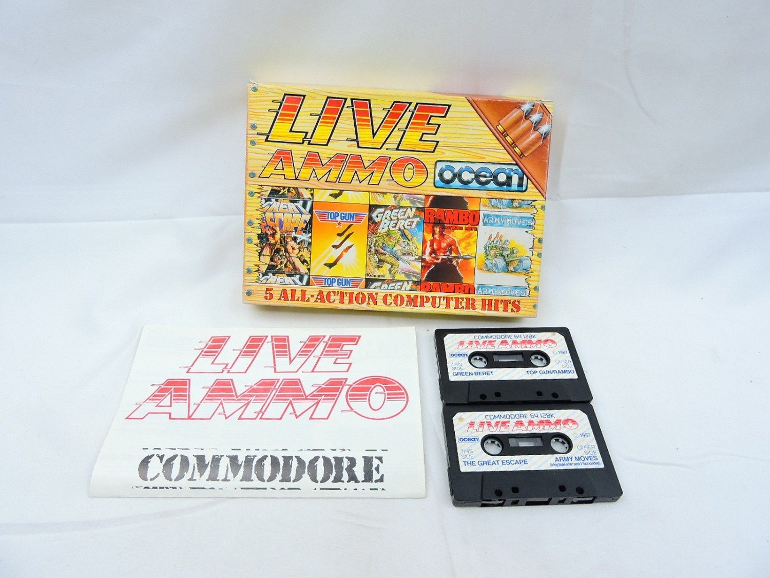 Boxed Commodore 64 C64 Live Ammo 5 All-Action Computer Hits Game Cassettes