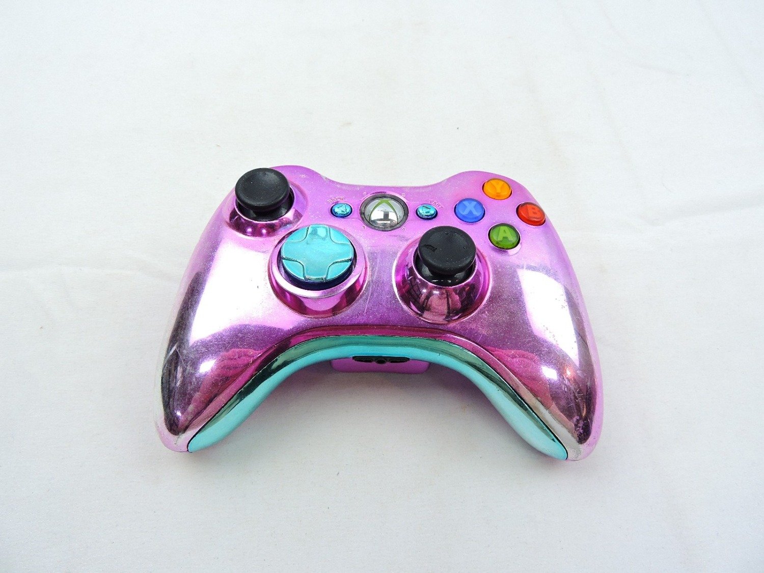 Microsoft Xbox 360 Custom Pink and Blue Chrome Wireless Controller