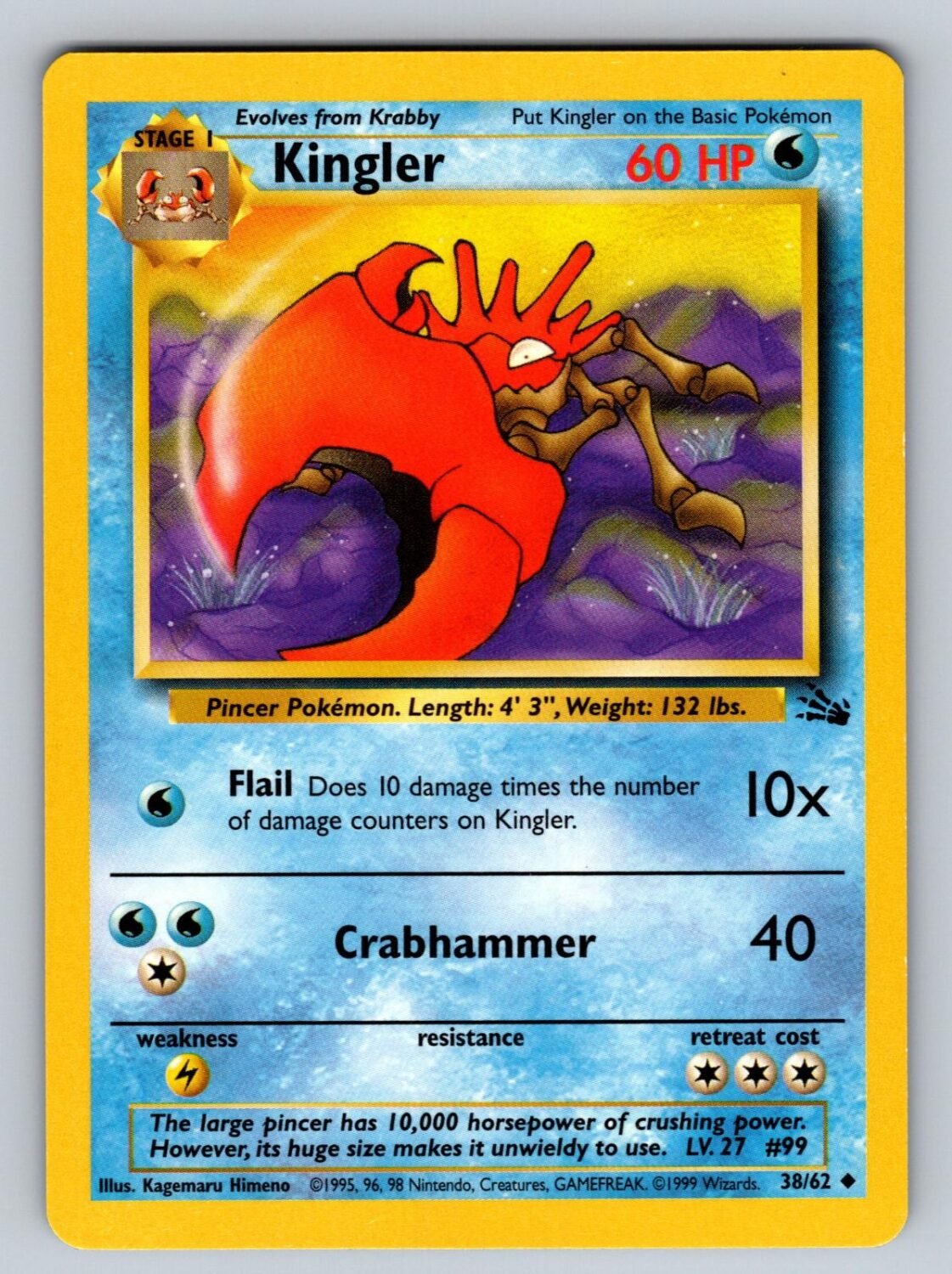 Kingler 38/62 NM/M Fossil UC Pokemon Unlimited T02640