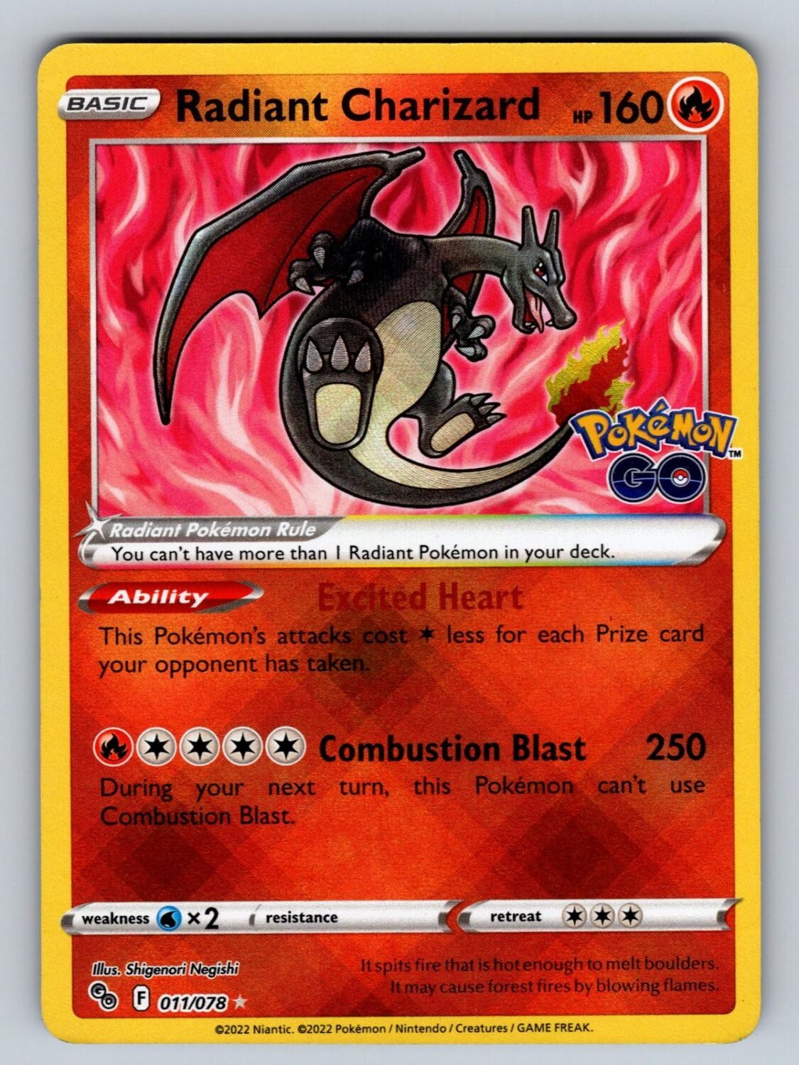 Radiant Charizard 011/078 MP Pokemon GO Radiant Pokemon Holo T03087