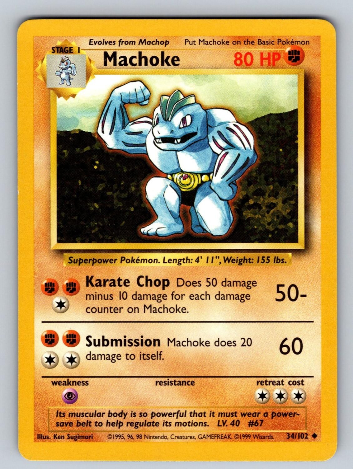 Machoke 34/102 LP Base Set Unlimited UC Pokemon T02842