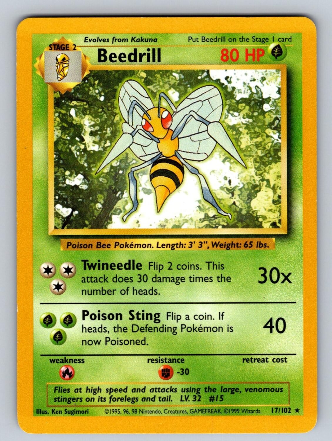 Beedrill 17/102 LP Base Set Unlimited R Pokemon T01149