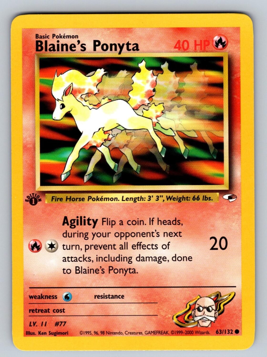 Blaine's Ponyta 63/132 NM/M Gym Heroes C Pokemon 1st Edition T01903