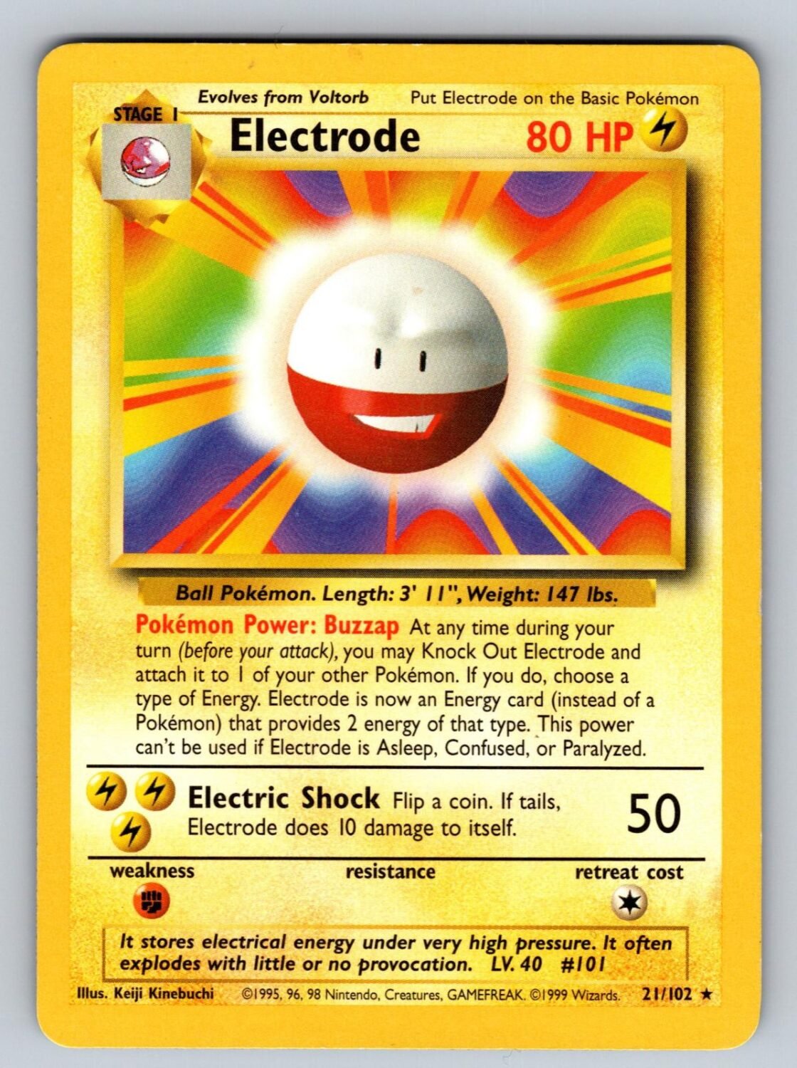 Electrode 21/102 LP Base Set Unlimited R Pokemon T01150
