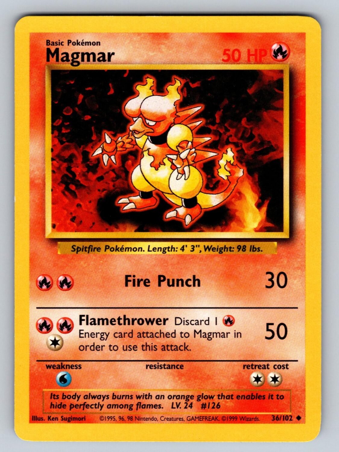Magmar 36/102 NM/M Base Set Unlimited UC Pokemon T01119