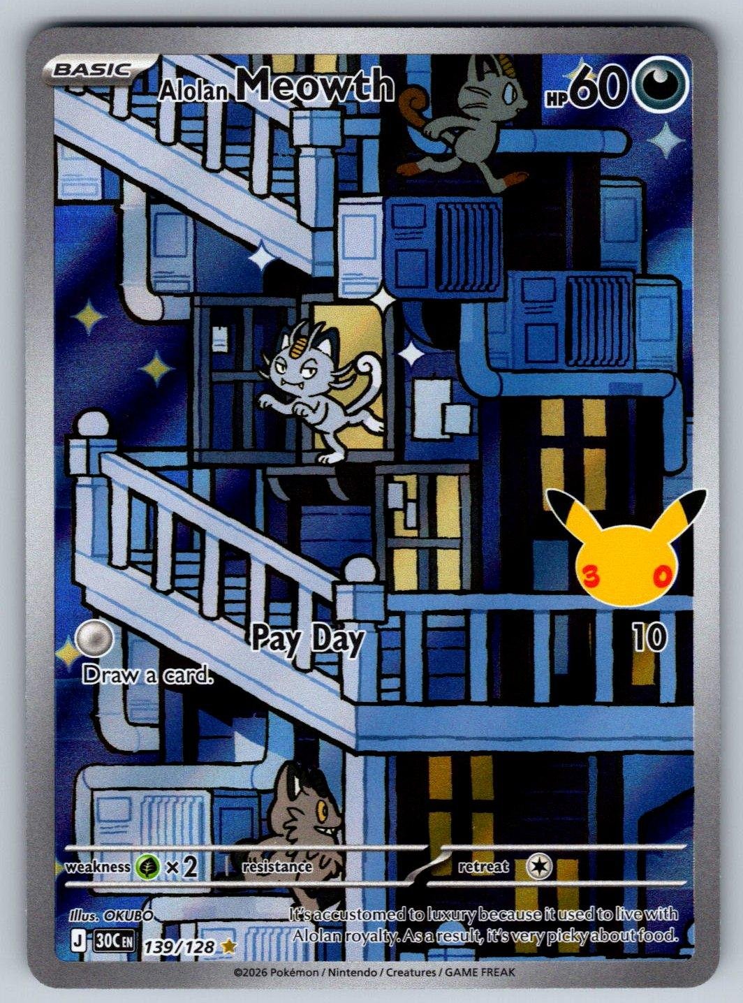 Alolan Meowth 139/128 NM/M Holo ME: 30th Celebration IR Pokemon T00510