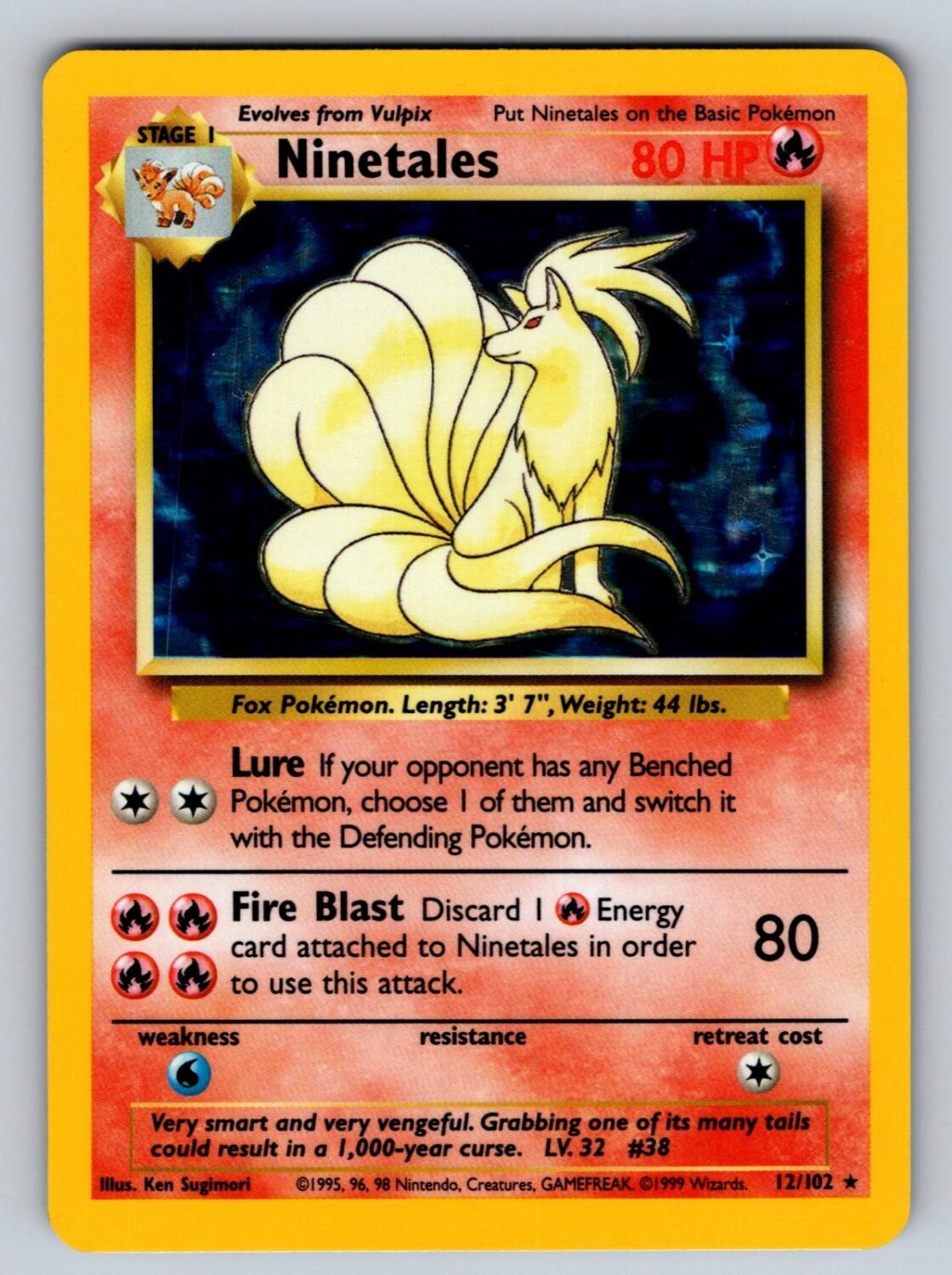 Ninetales 12/102 NM/M Base Set Unlimited Holo Rare Pokemon T01129