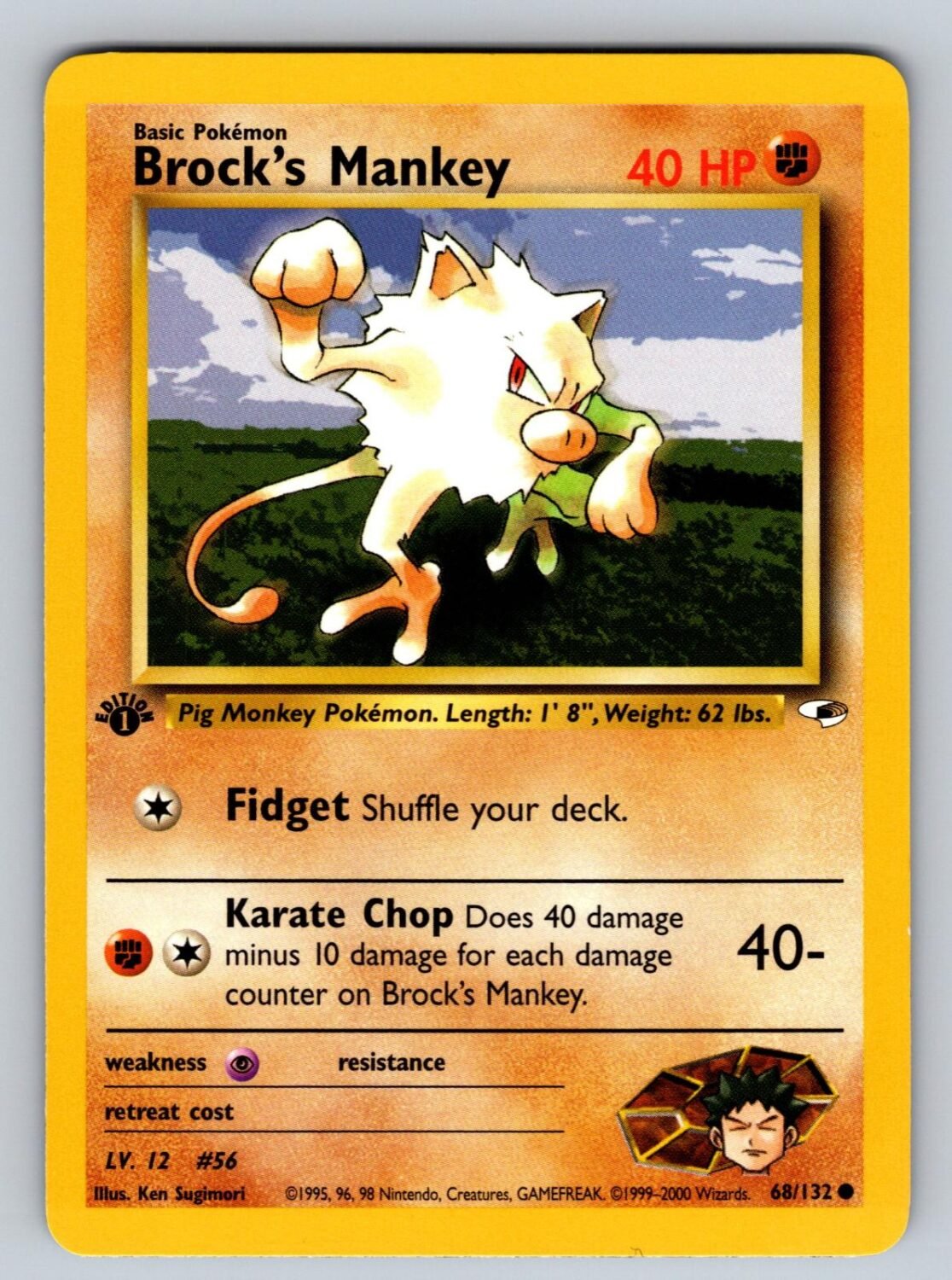 Brock's Mankey 68/132 NM/M Gym Heroes C Pokemon 1st Edition T01892