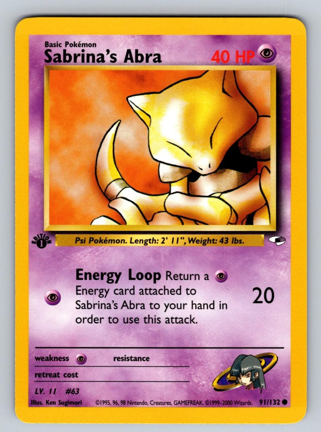 Sabrina's Abra 91/132 NM/M Gym Heroes C Pokemon 1st Edition T01840