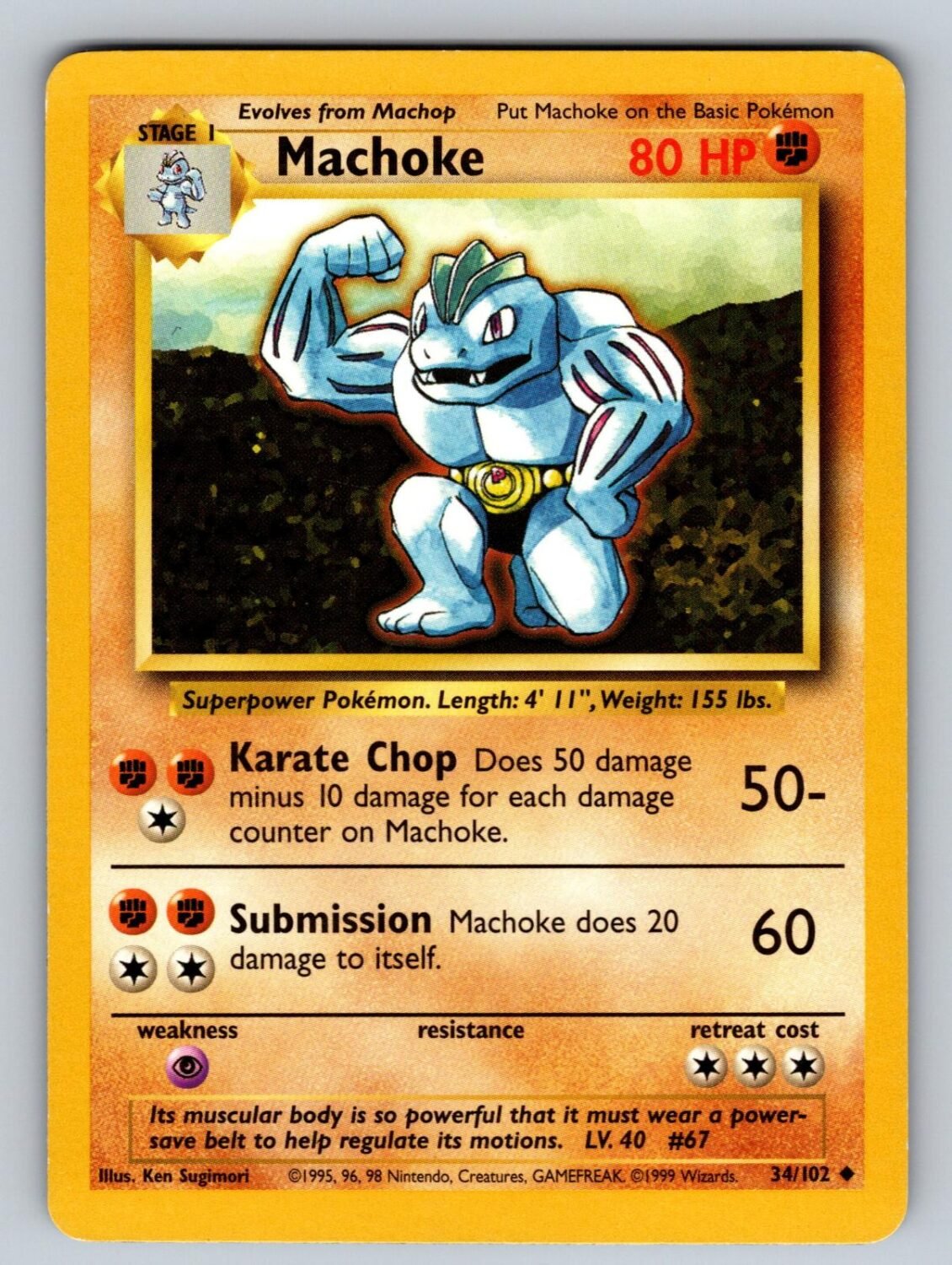 Machoke 34/102 LP Base Set Unlimited UC Pokemon T02841