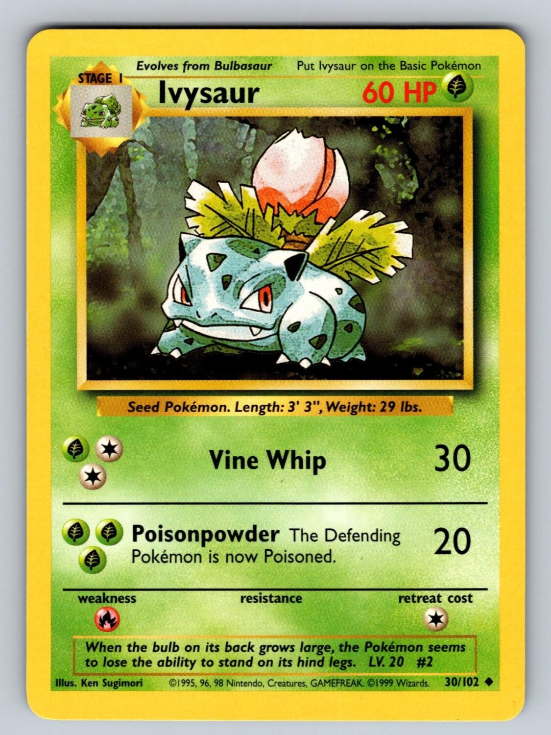 Ivysaur 30/102 NM/M Base Set Unlimited UC Pokemon T01122