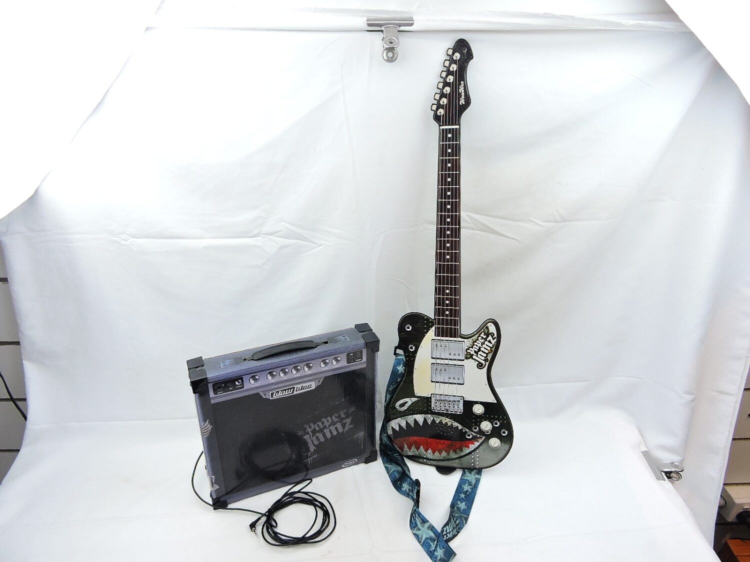 Like New Paper Jamz Telecaster Shark Guitar with Amp