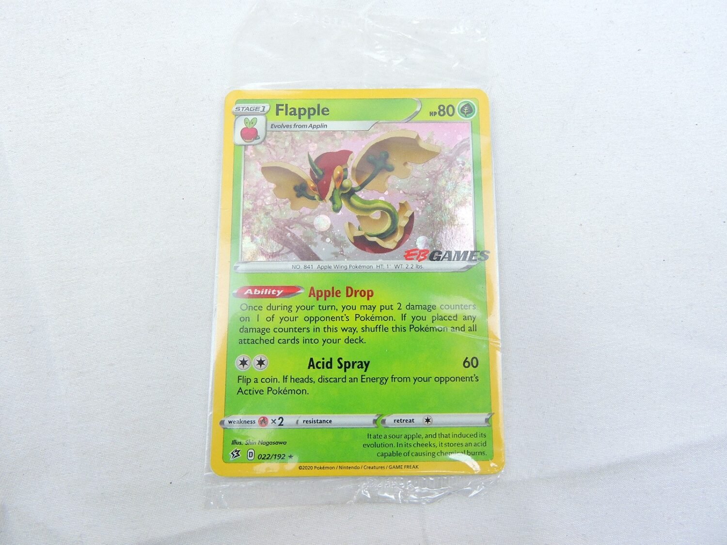 Brand New and Sealed Pokemon TCG Flapple Holo EB Games Promo 022/192