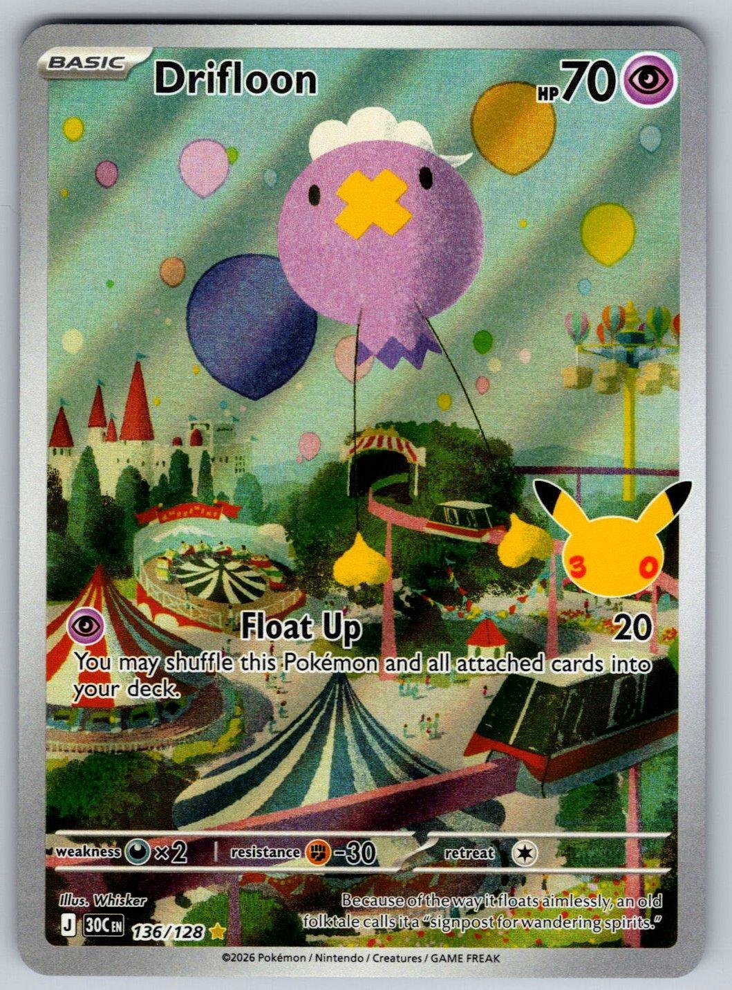Drifloon 136/128 NM/M Holo ME: 30th Celebration IR Pokemon T00509