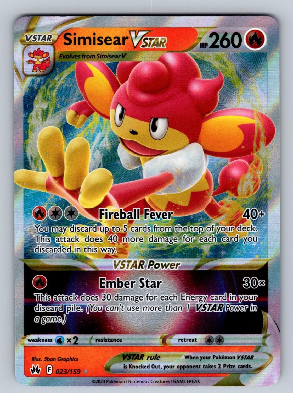 Simisear VSTAR 023/159 NM/M Holo Crown Zenith VSTAR Rare Pokemon T02426