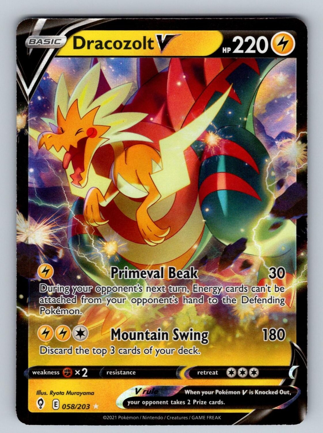 Dracozolt V 058/203 NM/M Holo Evolving Skies UR Pokemon T08187