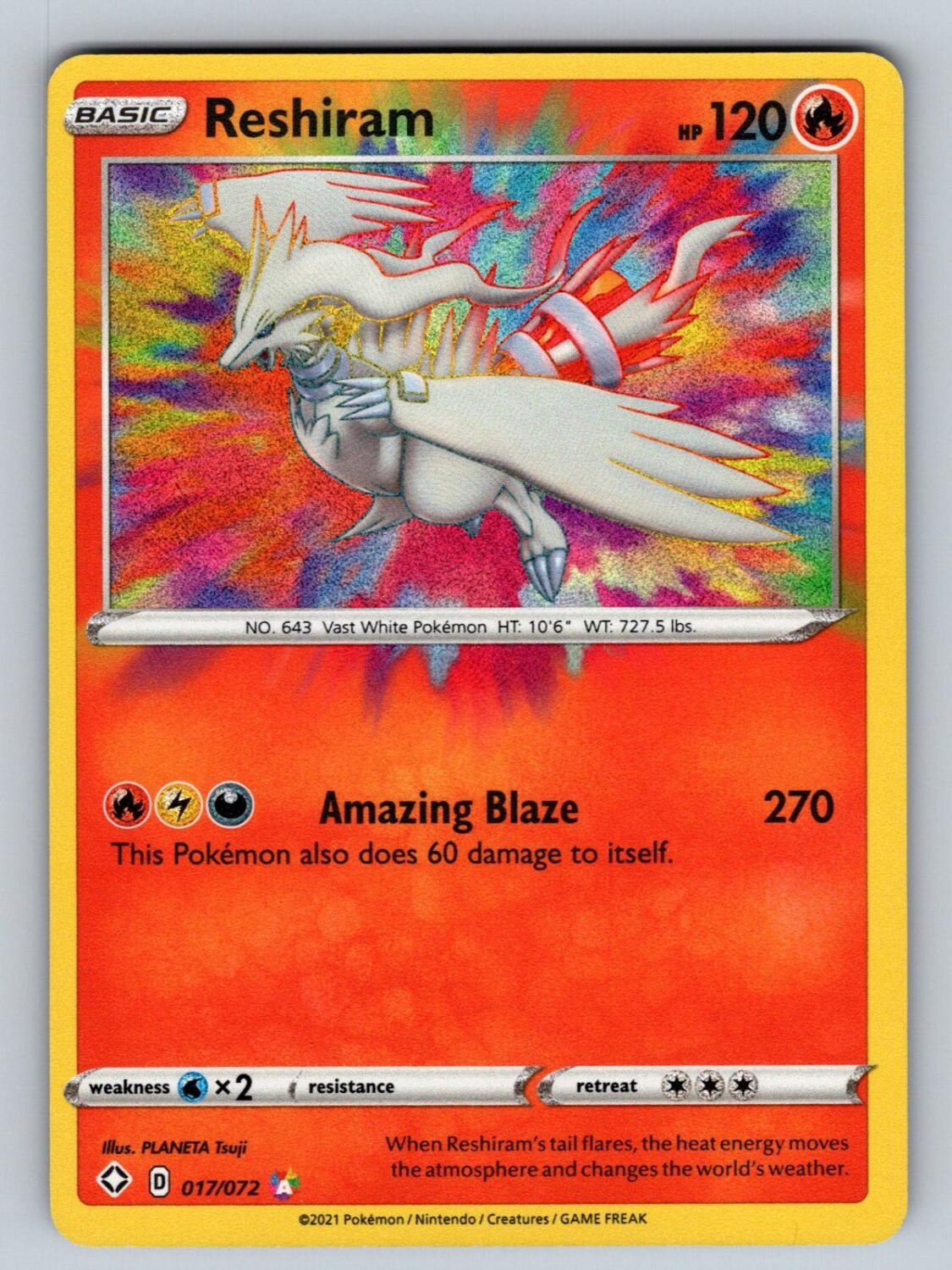 Reshiram 017/072 NM/M Shining Fates Amazing Rare Pokemon Holo T08193