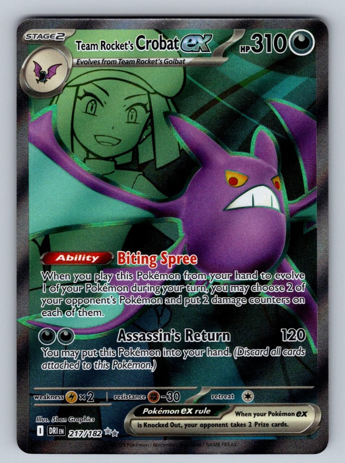 Team Rocket's Crobat ex 217/182 NM/M Destined Rivals UR Pokemon Holo T08190